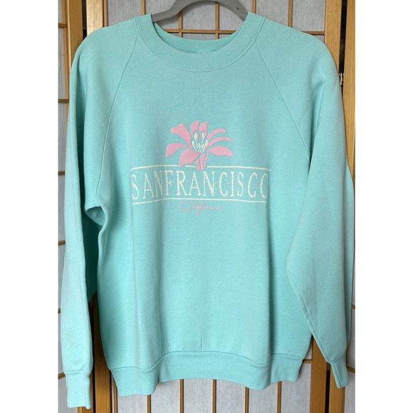 San Francisco Sweatshirt Vintage Screenprint Souvenir Mint Green Large - Picture 1 of 4